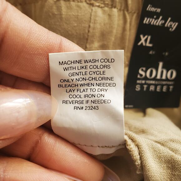 Soho NY&Co Street Tan Wide Leg Linen Blend Drawstring Pants Size XL - Picture 10 of 10